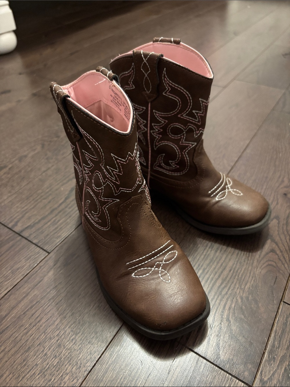 Brown Girls' Western Cowboy Boots with Pink Lining